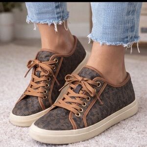 Michael Kors Brown Logo Low-Top Sneakers with Tan Trim